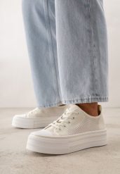 Beżowe Trampki na Grubej Podeszwie z Ażurową Cholewką Nalivera. Brązowe trampki i tenisówki damskie Born2be, w ażurowe wzory, z jeansu, rockowe, bez zapięcia. Za 74.99 zł.