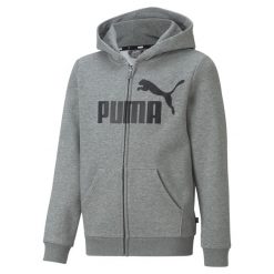 Młodzieżowa bluza z kapturem z dużym logo Essentials PUMA Medium Gray Heather. Szara bluzy męskie Puma, na jesień, m, bez wzorów, z bawełny, z kapturem. Za 185.20 zł.