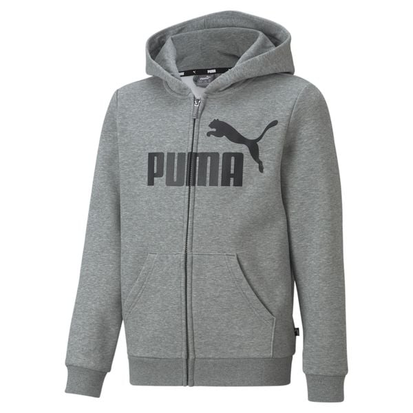 Młodzieżowa bluza z kapturem z dużym logo Essentials PUMA Medium Gray Heather. Szara bluzy męskie Puma, m, bez wzorów, z bawełny, z kapturem. Za 188.15 zł.