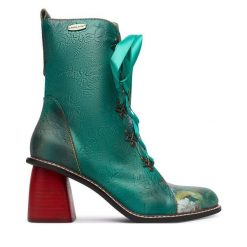 Botki Laura Vita. Zielone botki damskie Laura Vita, bez obcasa, na słupku, bez zapięcia. Za 569.99 zł.