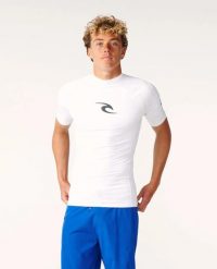 Koszulka UV Rip Curl Lycra Waves Upf Perf S/S. Białe koszulki sportowe męskie Rip Curl, l, bez wzorów, z lycry, bez kołnierzyka, bez ramiączek, żeglarskie. Za 119.99 zł.