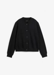 Bluza rozpinana z plisą guzikową. Czarne bluzy damskie bonprix, bez wzorów, bez kaptura. Za 112.99 zł.
