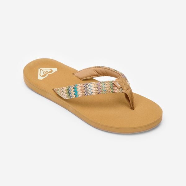 Japonki damskie Roxy Porto Raffia. Brązowe klapki damskie Roxy, bez wzorów, z gumy, bez obcasa. Za 129.99 zł.