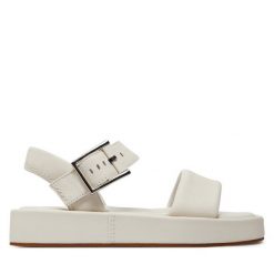 Sandały Clarks. Białe sandały damskie Clarks, bez wzorów, bez obcasa, na płaskiej podeszwie, bez zapięcia. Za 289.99 zł.