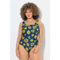 Damskie Strój kąpielowy kropki bez miękkich miseczek okrągły dekolt. Niebieskie kostiumy jednoczęściowe damskie Ulla Popken, plus size, bez wzorów, z elastanu, sportowe, plus size, do pływania. Za 199.99 zł.