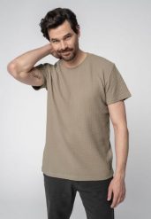 T-shirt w kolorze beżowym TM-SAMUEL. Brązowe t-shirty męskie Volcano, m, bez wzorów, z bawełny, klasyczne, bez kołnierzyka. Za 84.99 zł.