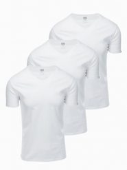Zestaw męskich bawełnianych koszulek V-neck BASIC – 3x biały V11 OM-TSBS-0233 - XXL. Białe t-shirty męskie Ombre Clothing, l, bez wzorów, z bawełny, bez kołnierzyka. Za 89.99 zł.
