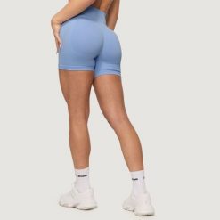 Szorty damskie fitness bezszwowe slim Sky NEO. Niebieskie szorty sportowe damskie GYMBEAM, l, bez wzorów, z materiału, sportowe, do biegania. Za 85.90 zł.
