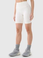 SPODENKI DAMSKIE 4F TRENINGOWE LEGGINSY KRÓTKIE KOLARKI KOLOR BIAŁY. Białe legginsy sportowe damskie 4f, xs, bez wzorów, z materiału, krótkie, na fitness i siłownię. Za 99.99 zł.