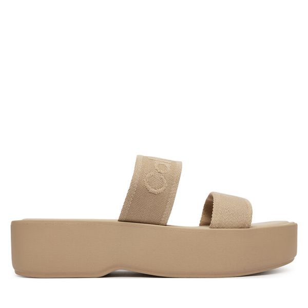 Klapki Calvin Klein. Brązowe klapki damskie Calvin Klein, bez wzorów, bez obcasa. Za 329.99 zł.
