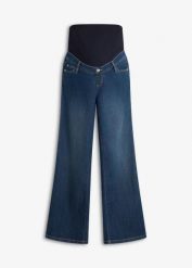Jeansy ciążowe z bawełną organiczną, loose fit. Niebieskie jeansy damskie bonprix, moda ciążowa. Za 169.99 zł.