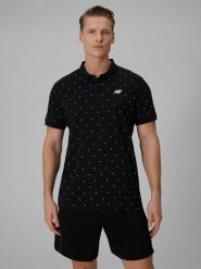 4F Koszulka polo regular męska - czarna L. Czarne koszulki polo męskie 4f, l, bez wzorów, z bawełny, klasyczne, bez ramiączek. Za 89.99 zł.