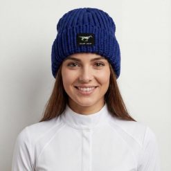 Zimowa czapka jeździecka GALOP WEAR - gruba, 100% wełna merino. Niebieskie czapki i kapelusze damskie GALOP WEAR, na zimę, z aplikacjami, z gumy, klasyczne. Za 189.00 zł.