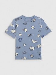 4F T-shirt regular z nadrukiem chłopięcy - granatowy 152 (11-12 lat). Niebieskie t-shirty dla chłopców 4f, bez wzorów, z bawełny, bez ramiączek. Za 49.99 zł.