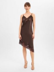 Neo Noir Damska satynowa sukienka - Sorelle Kobiety Sztuczne włókno brązowy jednolity, 42. Brązowe sukienki damskie Neo Noir, bez wzorów, z koronki, z asymetrycznym kołnierzem, bez ramiączek, asymetryczne. Za 329.95 zł.