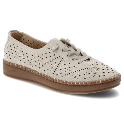 Półbuty damskie Vinceza, cholewka ze skóry naturalnej z perforacją zapewniającą przewiewność lekka podeszwa, beżowe, 79606. Brązowe półbuty damskie VINCEZA, na lato, w ażurowe wzory, ze skóry, eleganckie, bez obcasa, na płaskiej podeszwie, bez zapięcia. Za 144.90 zł.