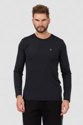 GUESS Czarny longsleeve New Tech Str T. Czarne bluzki z długim rękawem męskie Guess, l, z aplikacjami, bez kołnierzyka. W wyprzedaży za 200.99 zł.