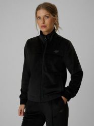 4F Bluza welurowa regular bez kaptura damska - czarna XS. Czarne bluzy damskie 4f, xs, bez wzorów, z materiału, bez kaptura. Za 179.99 zł.