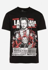 Czarny Klasyczny T-shirt z Bawełny z Dużym Nadrukiem Gunelia. Czarne t-shirty męskie Born2be, m, bez wzorów, z bawełny, eleganckie, bez kołnierzyka. Za 44.99 zł.