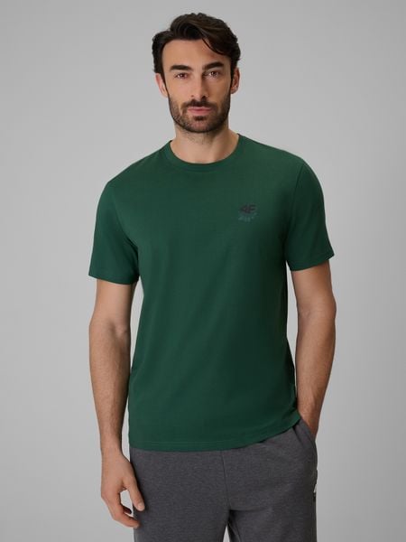 4F T-shirt regular gładki męski - zielony M. Zielone t-shirty męskie 4f, m, bez wzorów, biznesowe, bez kołnierzyka. Za 59.99 zł.