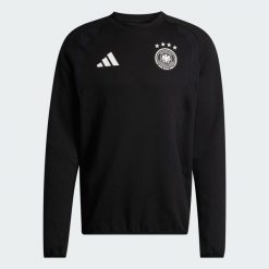 Bluza Niemcy Tiro Travel Crew. Czarne bluzy męskie Adidas, s, bez wzorów, z bawełny, bez kaptura. Za 259.00 zł.