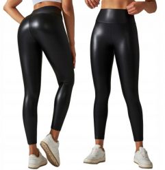 Legginsy MODNE Wysoki Stan MODELUJĄCE EKOSKÓRA Elastyczne PUSHUP CZARNE S. Czarne legginsy damskie ITIMPORT, s, bez wzorów. Za 75.63 zł.