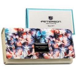 Elegancki portfel damski w kwiaty wykonany ze skóry naturalnej i ekologicznej PTN PX22-PF2 Peterson. Portfele damskie Peterson, bez wzorów, ze skóry. Za 124.99 zł.