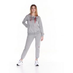 Bluza z bawełna z kaptur na co dzień na siłownię. Szare bluzy damskie LEONE 1947 APPAREL, bez wzorów, z bawełny, na fitness i siłownię. Za 233.66 zł.