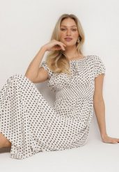 Biała Sukienka z Bawełną w Kropki Ellisla. Białe sukienki damskie Born2be, na co dzień, l, bez wzorów, z bawełny, eleganckie, bez kołnierzyka, bez ramiączek, midi. Za 54.99 zł.