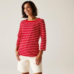 Koszulka do chodzenia z rękawem 3/4 damska Bayletta II. Czerwone koszulki sportowe damskie Regatta, bez wzorów, z polaru, sportowe, bez kołnierzyka. Za 141.50 zł.