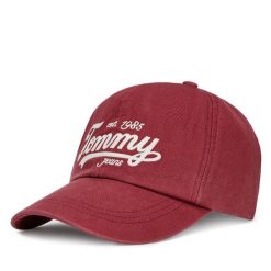Czapka z daszkiem Tommy Jeans. Czerwone czapki i kapelusze męskie Tommy Jeans, bez wzorów, z jeansu. Za 129.99 zł.