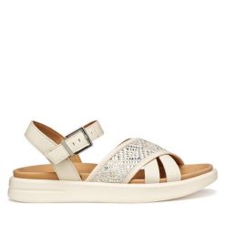 Sandały Geox. Białe sandały damskie Geox, bez wzorów, bez obcasa, na płaskiej podeszwie, bez zapięcia. Za 459.99 zł.