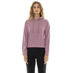 Bluza z kaptur na co dzień na siłownię. Fioletowe bluzy damskie LEONE 1947 APPAREL, bez wzorów, z lycry, bez kaptura, na fitness i siłownię. W wyprzedaży za 124.24 zł.