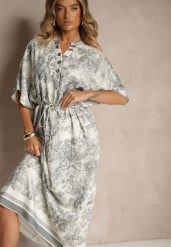 Szara Sukienka Oversize z Wiskozą i Abstrakcyjnym Motywem Lunisana. Szare sukienki dla dziewczynek Renee, bez wzorów, z jeansu, eleganckie, bez ramiączek. Za 59.99 zł.