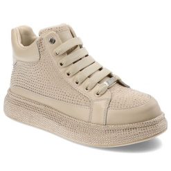 Beżowe Sneakersy Goe Stylowe Błyszczące Obuwie Damskie. Brązowe obuwie sportowe damskie GOE, z aplikacjami, z materiału. Za 469.00 zł.