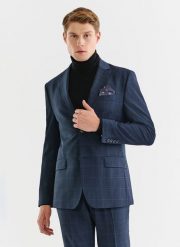 PAKO LORENTE – Granatowa marynarka garniturowa z wełną. Marynarki męskie Pako Lorente, bez wzorów, z lycry, eleganckie. Za 1,199.99 zł.