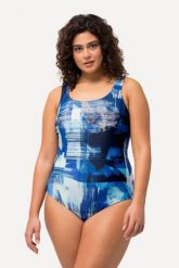 Damskie Kostium kąpielowy z nadrukiem bez miękkich miseczek okrągły dekolt. Niebieskie kostiumy jednoczęściowe damskie Ulla Popken, plus size, bez wzorów, z elastanu, sportowe, plus size, do pływania. Za 159.99 zł.