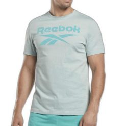 T-shirt sportowy męski Reebok HJ9966. Niebieskie buty sportowe męskie Reebok, m, bez wzorów, bez kołnierzyka, bez ramiączek, na fitness i siłownię. Za 69.00 zł.