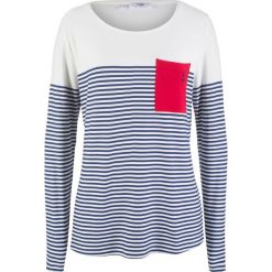 Shirt z długim rękawem i kieszenią bonprix biało-kobaltowy w paski. Bluzki damskie bonprix. Za 69.99 zł.
