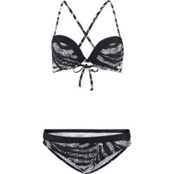 Bikini na fiszbinach "push up" (2 części) bonprix czarno-biały z nadrukiem. Czarne bikini damskie bonprix, bez wzorów. Za 54.99 zł.