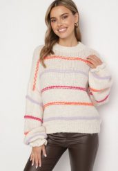 Jasnobeżowy Sweter Przeplatany Kolorowymi Nitkami z Domieszką Wełny Romirya. Brązowe swetry damskie Born2be, uniwersalny, bez wzorów, z wełny, bez kołnierzyka, bez ramiączek, długie, bez kaptura. Za 169.99 zł.