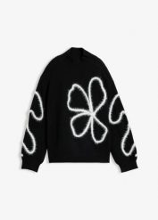 Sweter z cienkiej dzianiny. Czarne swetry damskie bonprix, bez wzorów, z dzianiny, bez kołnierzyka, bez ramiączek, bez kaptura. Za 149.99 zł.
