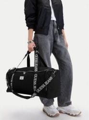 Guess Jeans Torba weekendowa CWBEO-GUESS-B-008-09 Czarny. Czarne torebki do ręki damskie Guess Jeans, z aplikacjami, z jeansu, bez dodatków. Za 299.99 zł.