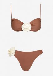 Brązowe Bikini Klasyczny Biustonosz i Figi Ozdobione Kwiatową Aplikacją Rivaeria. Brązowe bikini damskie Born2be, na lato, l, z aplikacjami. Za 69.99 zł.