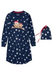 Koszula nocna z workiem upominkowym, z bawełny organicznej. Niebieskie koszule nocne damskie bonprix, bez wzorów, z bawełny. Za 74.99 zł.