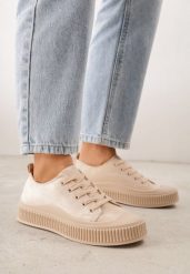 Beżowe Trampki z Imitacji Zamszu z Nieregularną Podeszwą ze Żłobieniami Naranatea. Brązowe trampki i tenisówki damskie Born2be, bez wzorów, z jeansu, bez zapięcia. Za 69.99 zł.