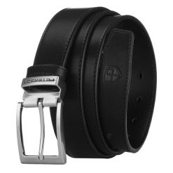 Czarny, szeroki pasek męski wykonany ze skóry naturalnej - Peterson. Czarne paski damskie Peterson, bez wzorów, ze skóry, klasyczne. Za 45.00 zł.