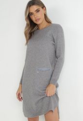 Szara Sukienka Pudełkowa z Dzianiny Zammar. Szare sukienki damskie Born2be, na co dzień, l, z aplikacjami, z dzianiny, klasyczne, bez kołnierzyka, bez ramiączek, midi. Za 139.99 zł.
