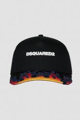 DSQUARED2 Męska czarna czapka z daszkiem w płomienie. Czarne czapki i kapelusze męskie Dsquared2, bez wzorów. W wyprzedaży za 699.99 zł.