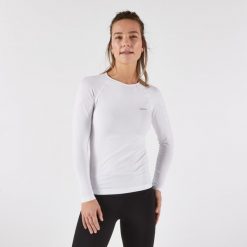 Koszulka do biegania z długim rękawem damska Kiprun Run 500. Białe koszulki sportowe damskie KIPRUN, m, bez wzorów, z elastanu, bez kołnierzyka, bez ramiączek, do biegania. Za 119.99 zł.